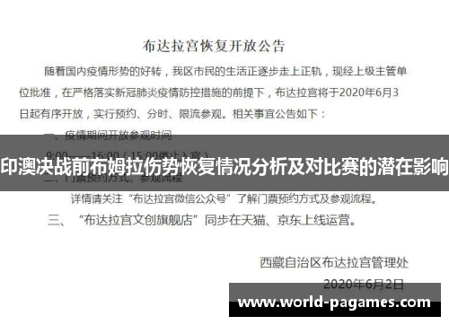 印澳决战前布姆拉伤势恢复情况分析及对比赛的潜在影响