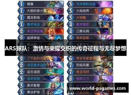 ARS球队：激情与荣耀交织的传奇征程与无尽梦想