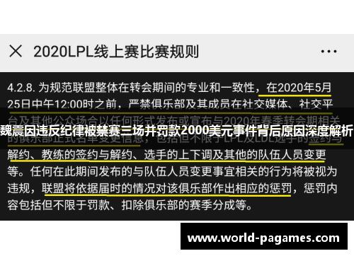 魏震因违反纪律被禁赛三场并罚款2000美元事件背后原因深度解析