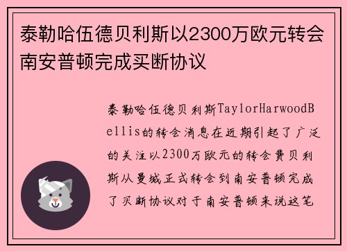泰勒哈伍德贝利斯以2300万欧元转会南安普顿完成买断协议
